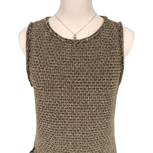 J. Jill Sleeveless Tweed Dress Small PETITE Boucle Shift Career Fringe Pockets - Picture 7 of 16